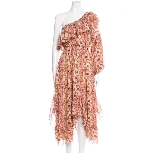MISA Vola Floral One Shoulder Midi Dress San Lorenzo Flora Pink Size XS NWT - Picture 6 of 15